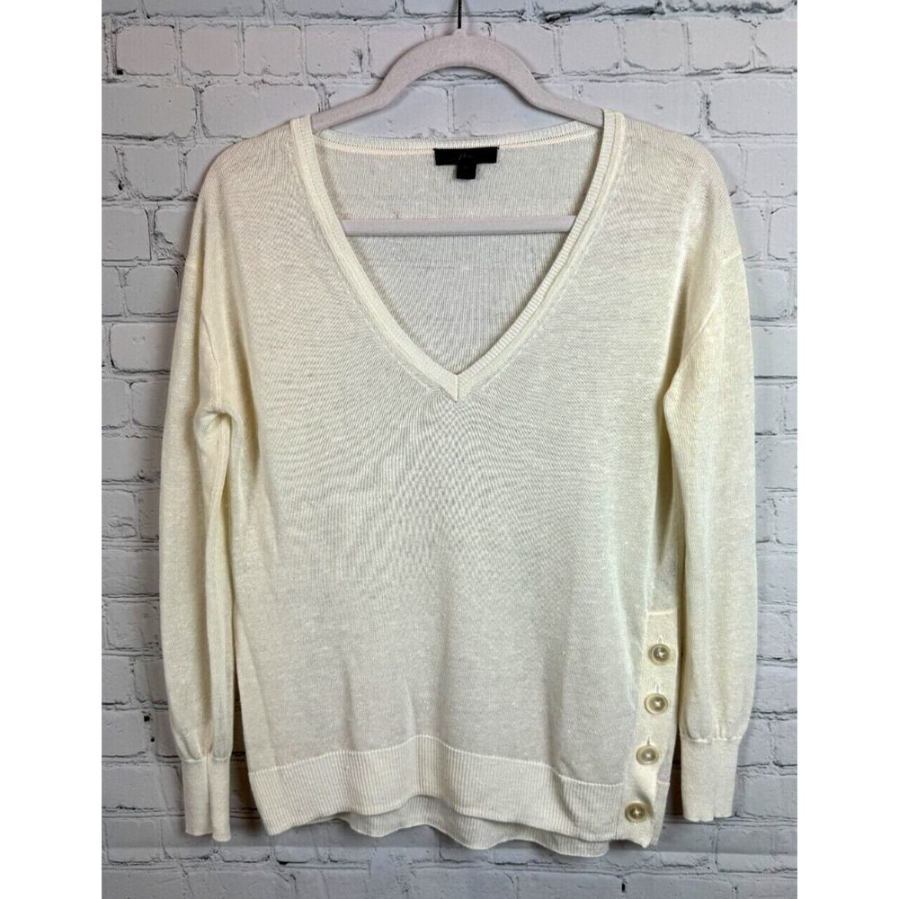 J.CREW natural white ivory linen blend knit V-neck sweater pullover size XS NWOT